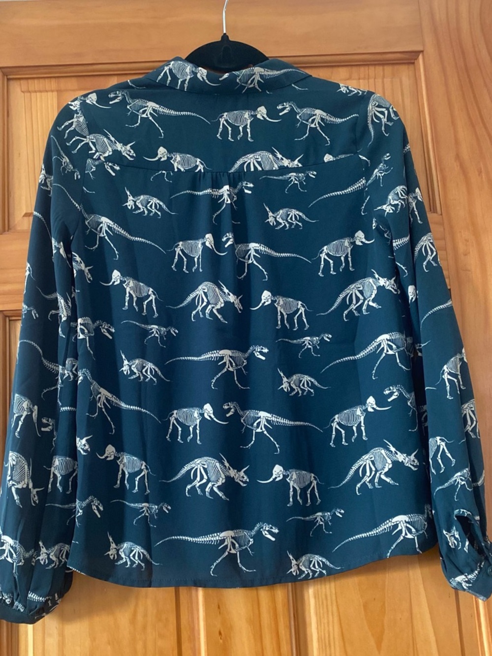Joanie Dinosaur Skeleton Print Blouse Green Button Front Top UK 8 US 4 - Picture 7 of 12